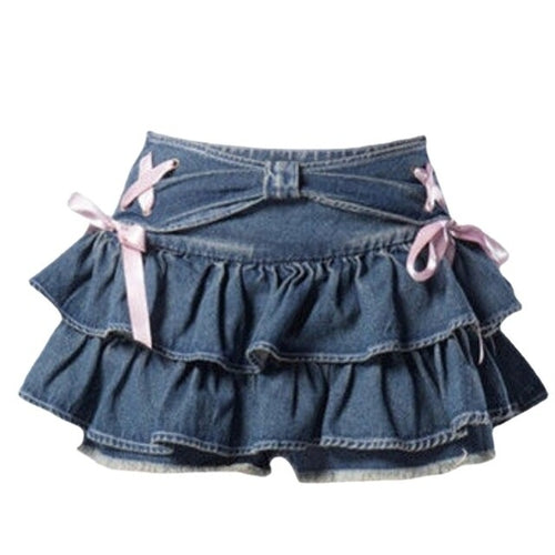 Pink Bow Denim Mini Skirt