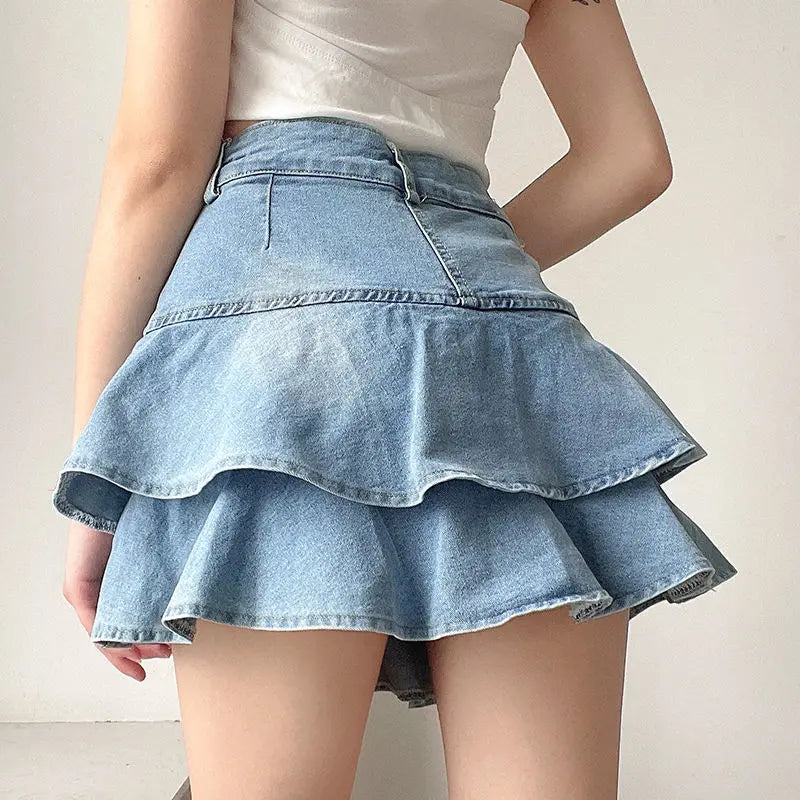 Vintage Denim Ruffle Skirt