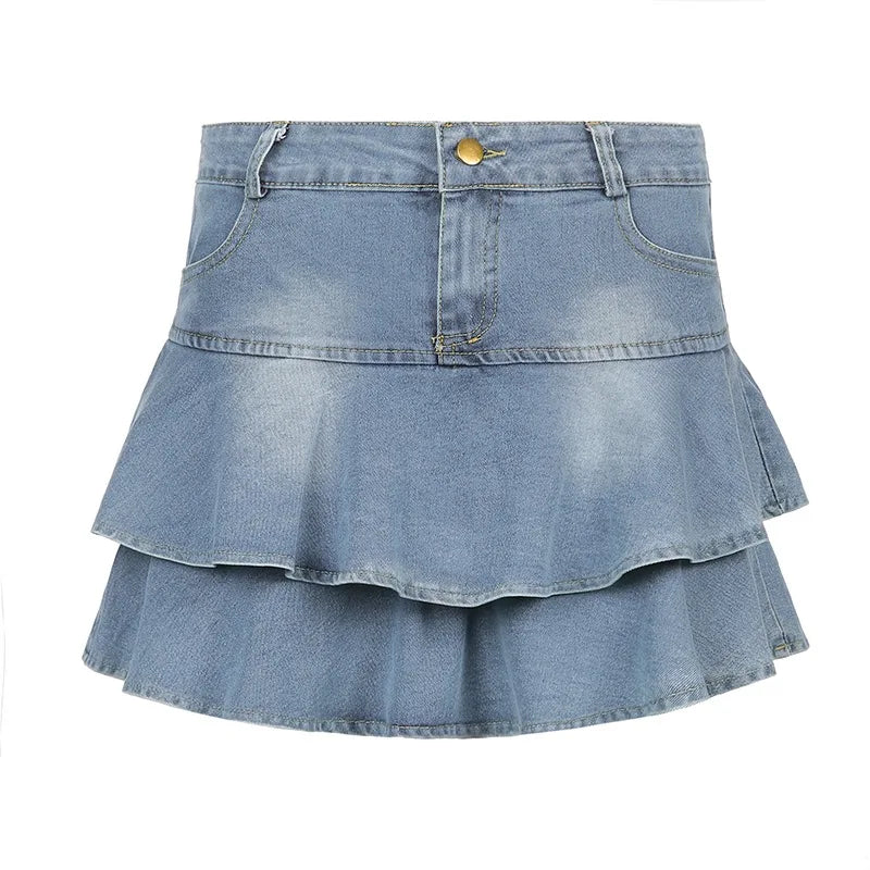 Vintage Denim Ruffle Skirt