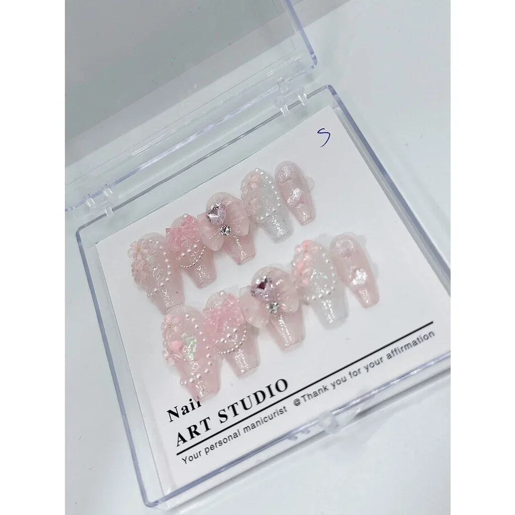 10 Pcs Pearl Diamond Press On Nails