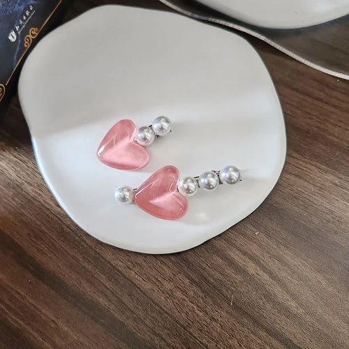 2pc Cute Pink Pearl Heart Hair Clips