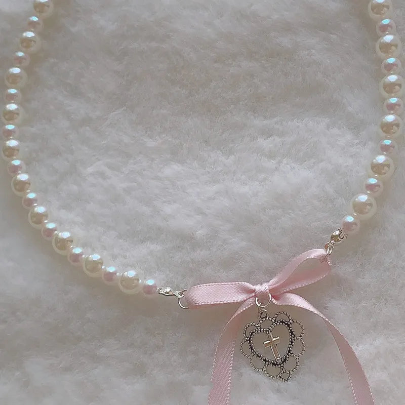 Cross Imitation Pearl Necklace