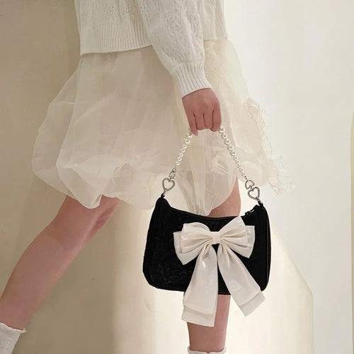 Bowknot Faux Pearl Chain Bag