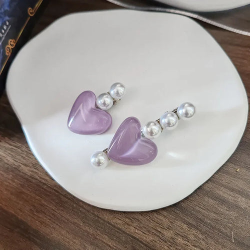 2pc Cute Pink Pearl Heart Hair Clips