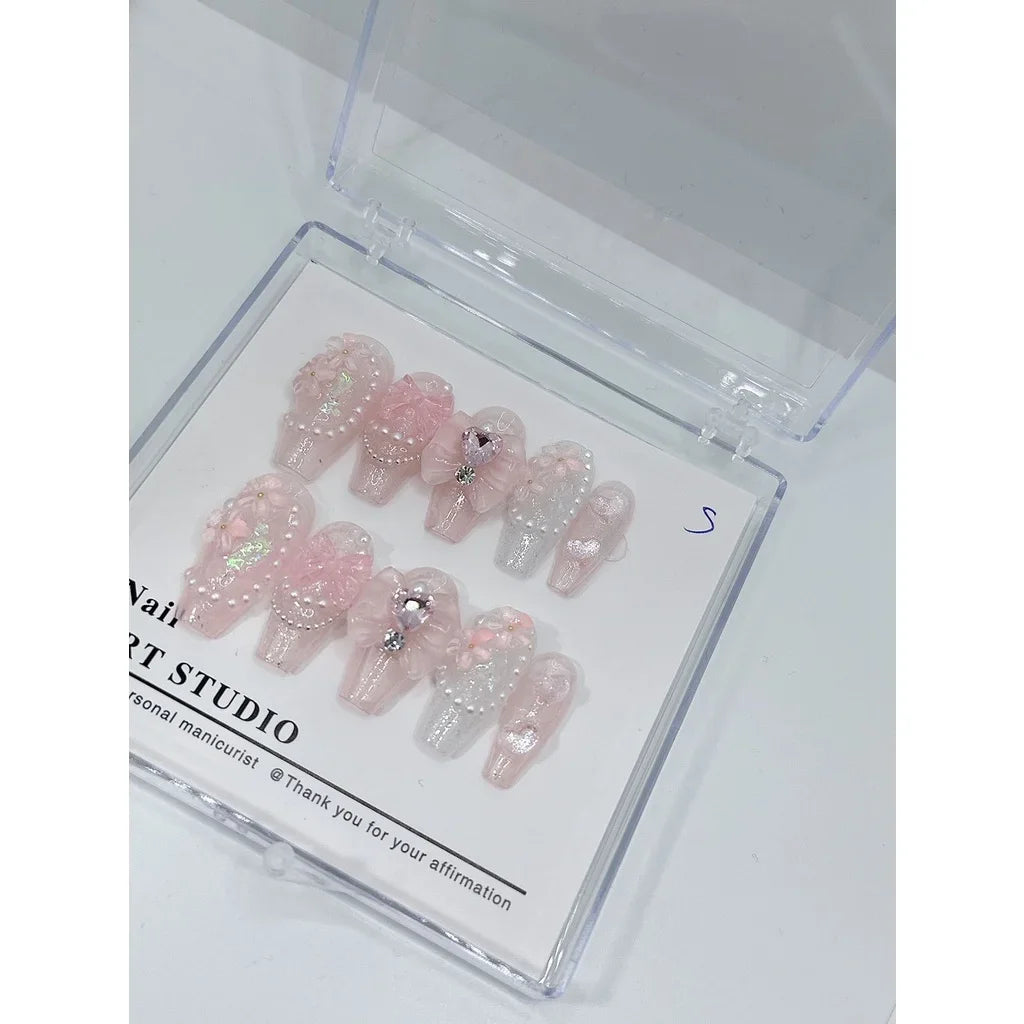 10 Pcs Pearl Diamond Press On Nails