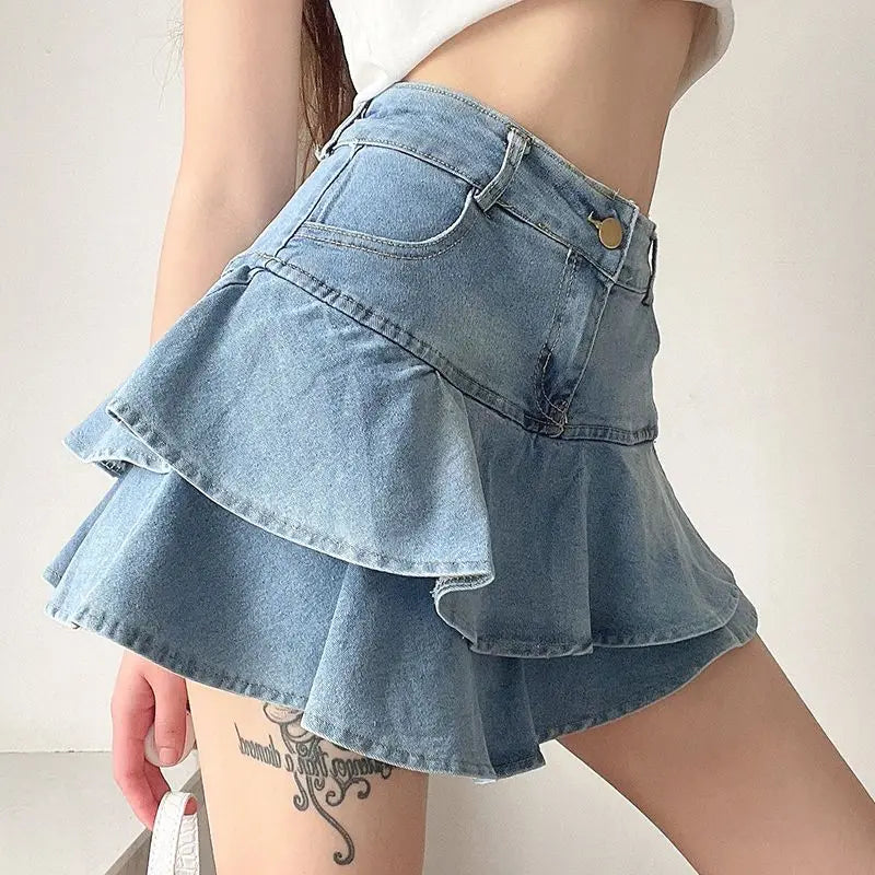 Vintage Denim Ruffle Skirt