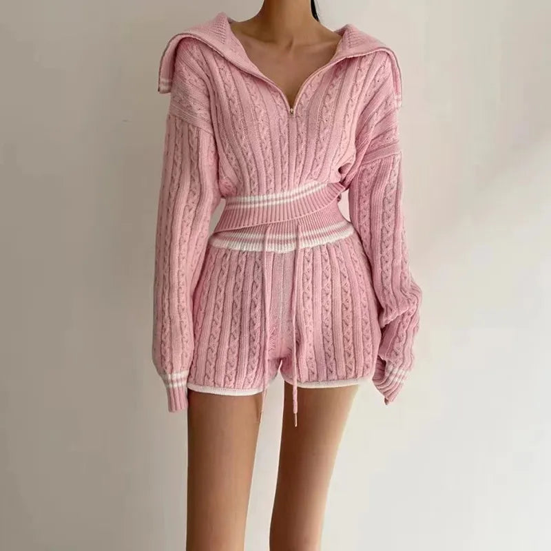 Knitted Pink Short Set