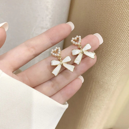 Sweet Imitation Pearl Bow Earings