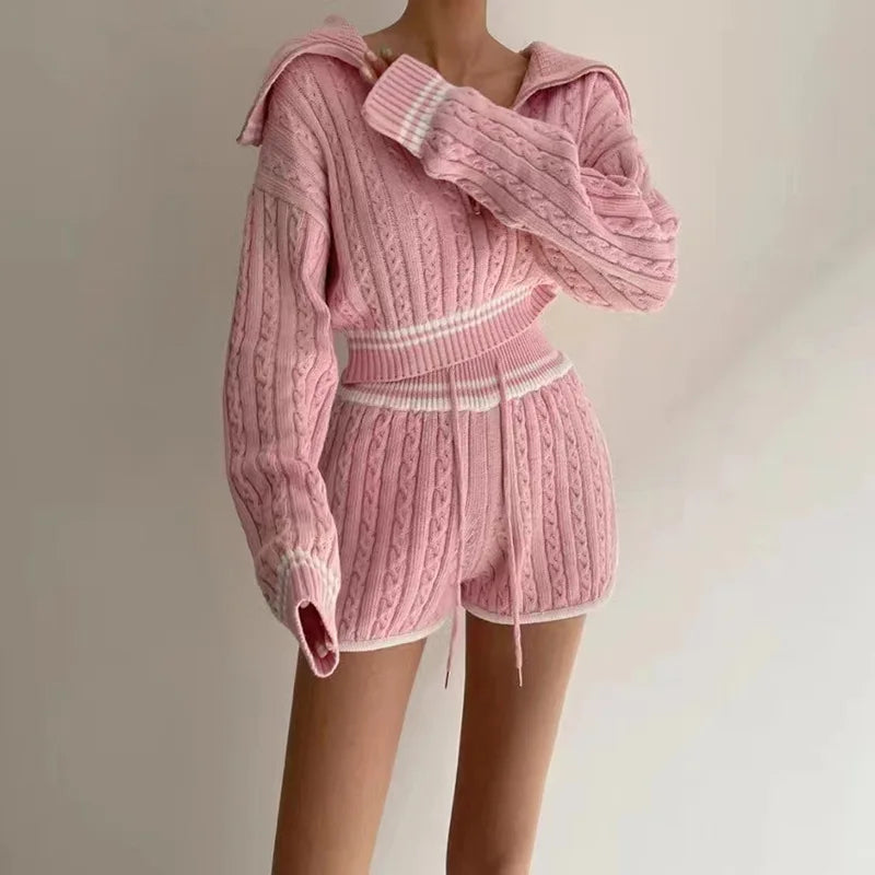 Knitted Pink Short Set