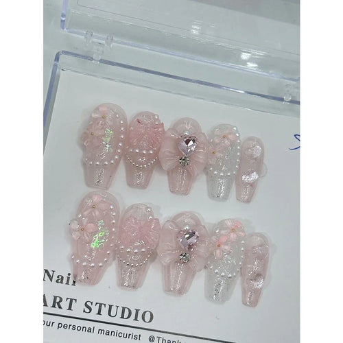 10 Pcs Pearl Diamond Press On Nails