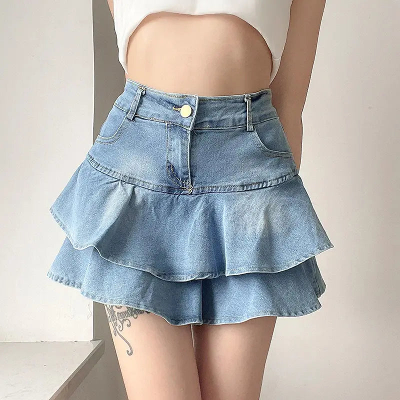 Vintage Denim Ruffle Skirt