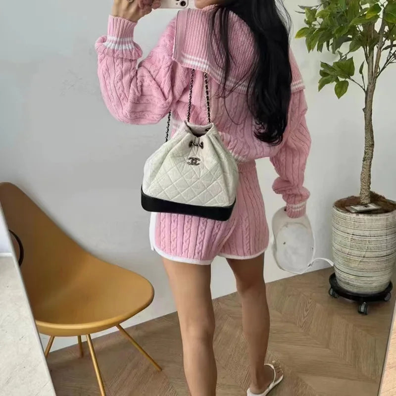 Knitted Pink Short Set