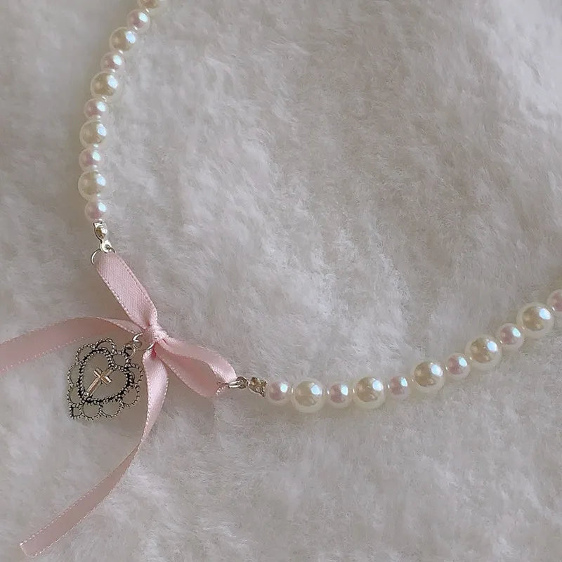 Cross Imitation Pearl Necklace