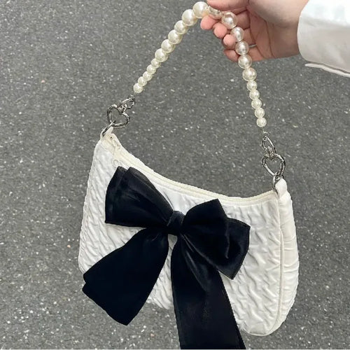 Bowknot Faux Pearl Chain Bag