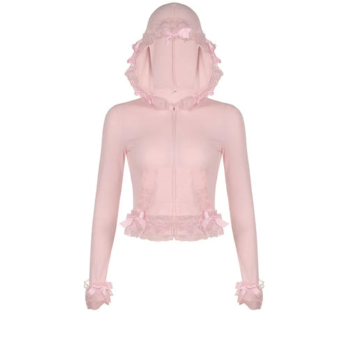 Sweet Pink Lace Zipper Jacket